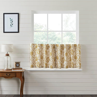 Dorset Gold Floral Tier Curtain Set of 2 L24xW36 VHC Brands - The Fox Decor